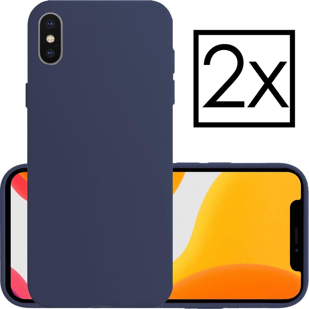 NoXx Hoes Geschikt voor iPhone Xs Hoesje Cover Siliconen Back Case Hoes - Donkerblauw - 2x