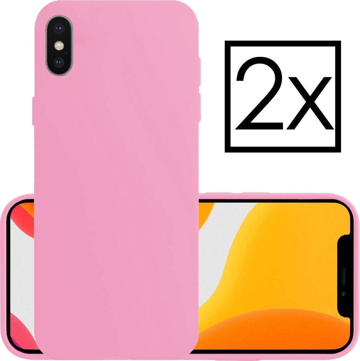 NoXx Hoes Geschikt voor iPhone Xs Hoesje Cover Siliconen Back Case Hoes - Lichtroze - 2x