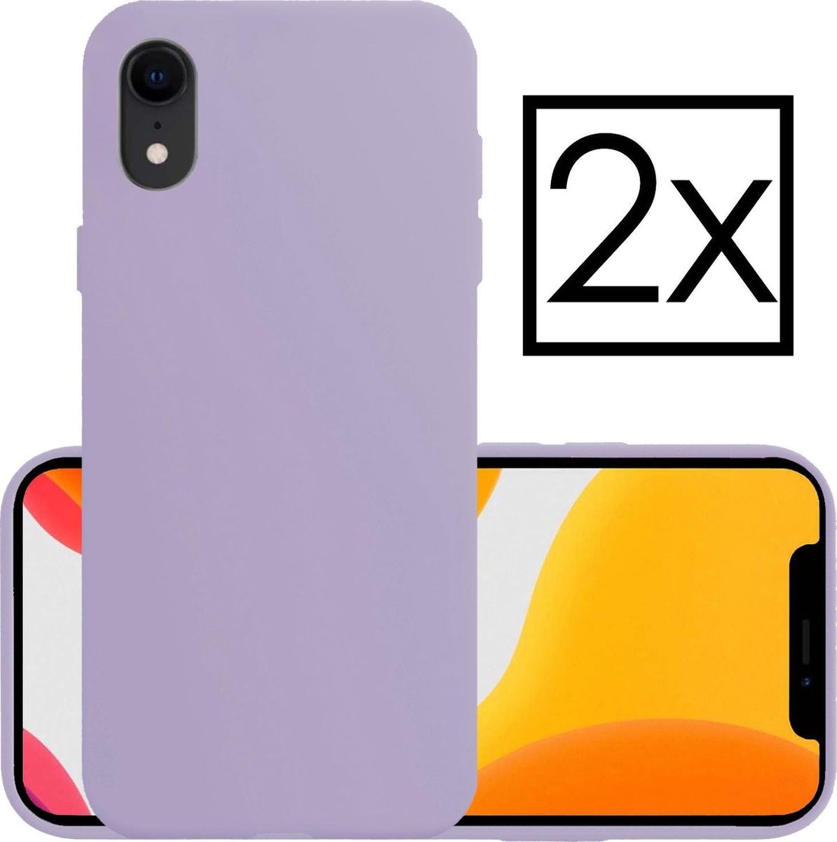 NoXx Hoes Geschikt voor iPhone XR Hoesje Cover Siliconen Back Case Hoes - Lila - 2x