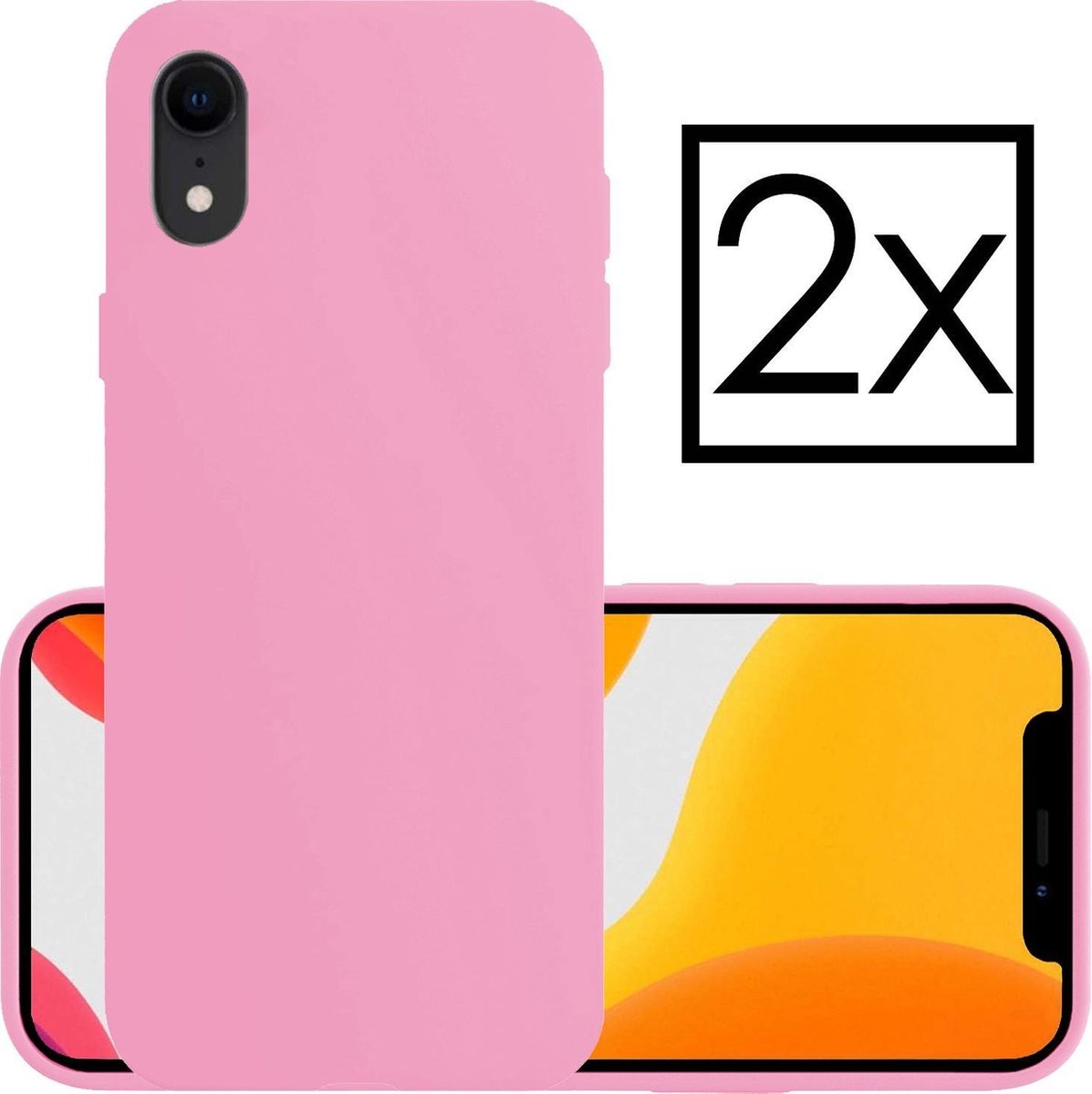 NoXx Hoes Geschikt voor iPhone XR Hoesje Cover Siliconen Back Case Hoes - Lichtroze - 2x