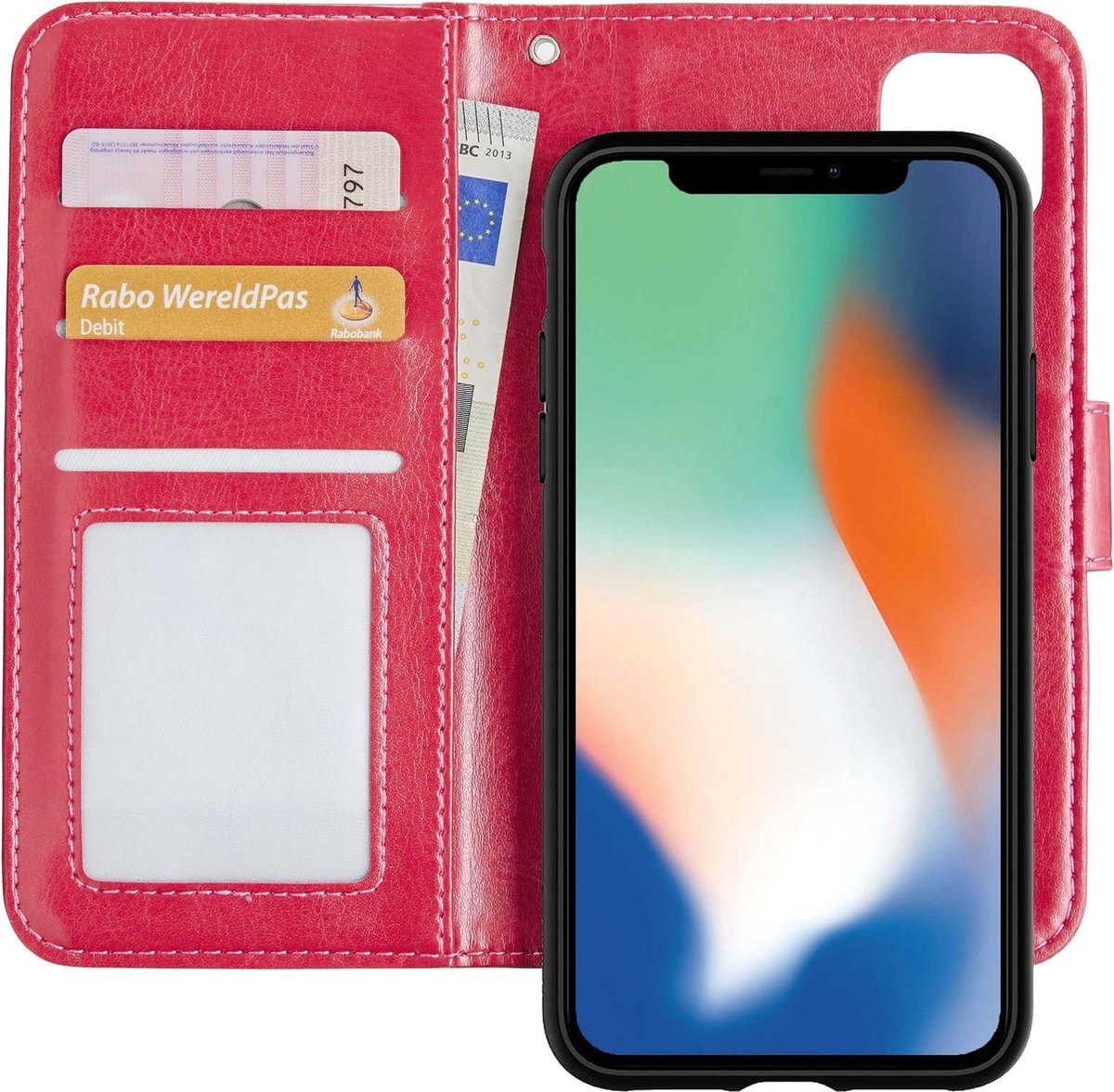 Nomfy Hoesje Geschikt voor iPhone 12 Pro Hoesje 2-in-1 Bookcase Hoes Case Uitneembaar - Hoes Geschikt voor iPhone 12 Pro Hoes Cover - Donkerroze