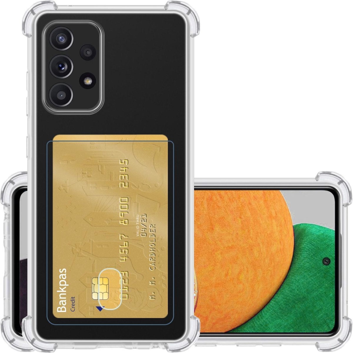 NoXx Hoes Geschikt voor Samsung A52s Hoesje Pasjeshouder Cover Shock Proof Case Siliconen Hoes Met Kaarthouder - Transparant