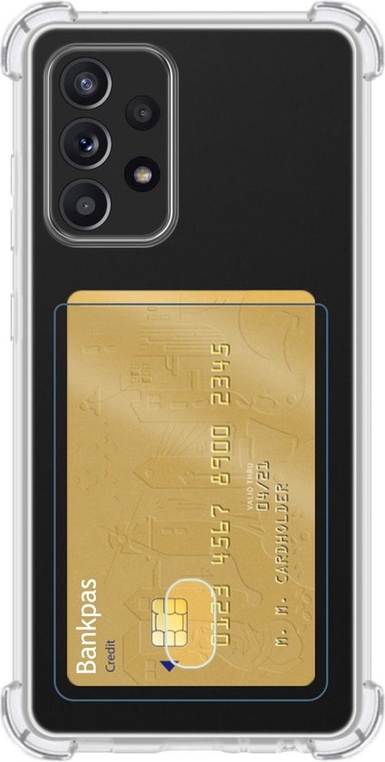 NoXx Hoes Geschikt voor Samsung A52s Hoesje Pasjeshouder Cover Shock Proof Case Siliconen Hoes Met Kaarthouder - Transparant - 2x