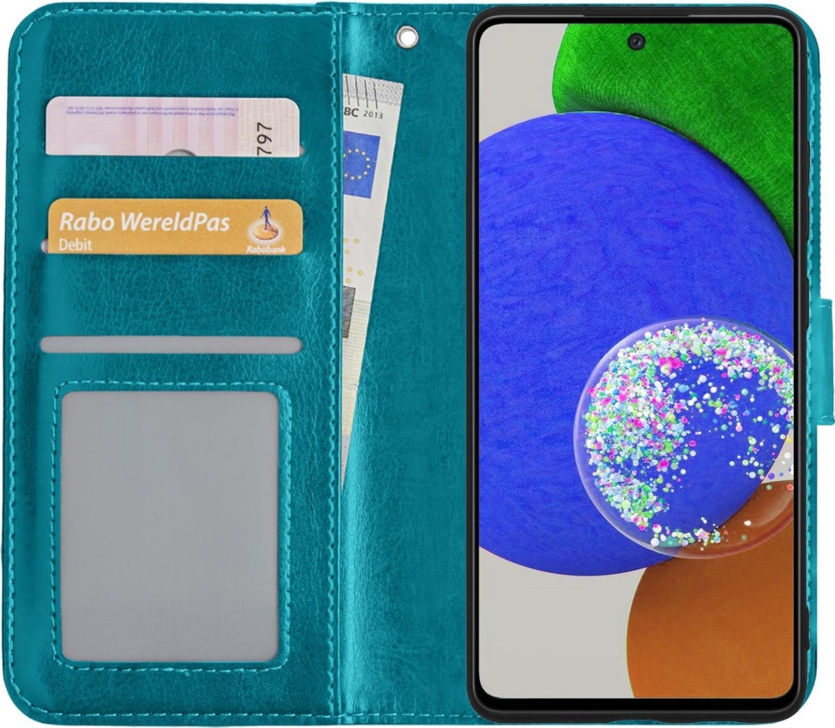 Nomfy Hoesje Geschikt voor Samsung A52s Hoes Bookcase Flipcase Book Cover - Hoes Geschikt voor Samsung Galaxy A52s 5G Hoesje Book Case - Turquoise