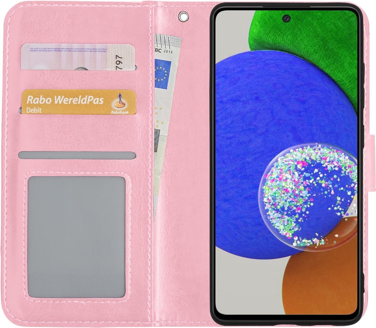 Nomfy Hoesje Geschikt voor Samsung A52s Hoes Bookcase Flipcase Book Cover - Hoes Geschikt voor Samsung Galaxy A52s 5G Hoesje Book Case - Lichtroze