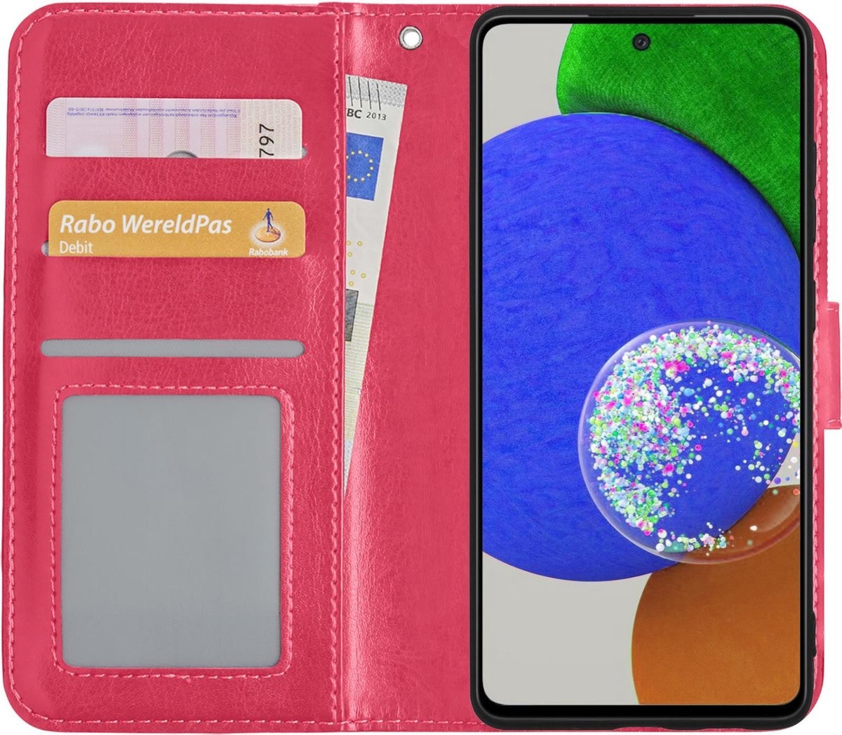 Nomfy Hoesje Geschikt voor Samsung A52s Hoes Bookcase Flipcase Book Cover - Hoes Geschikt voor Samsung Galaxy A52s 5G Hoesje Book Case - Donkerroze