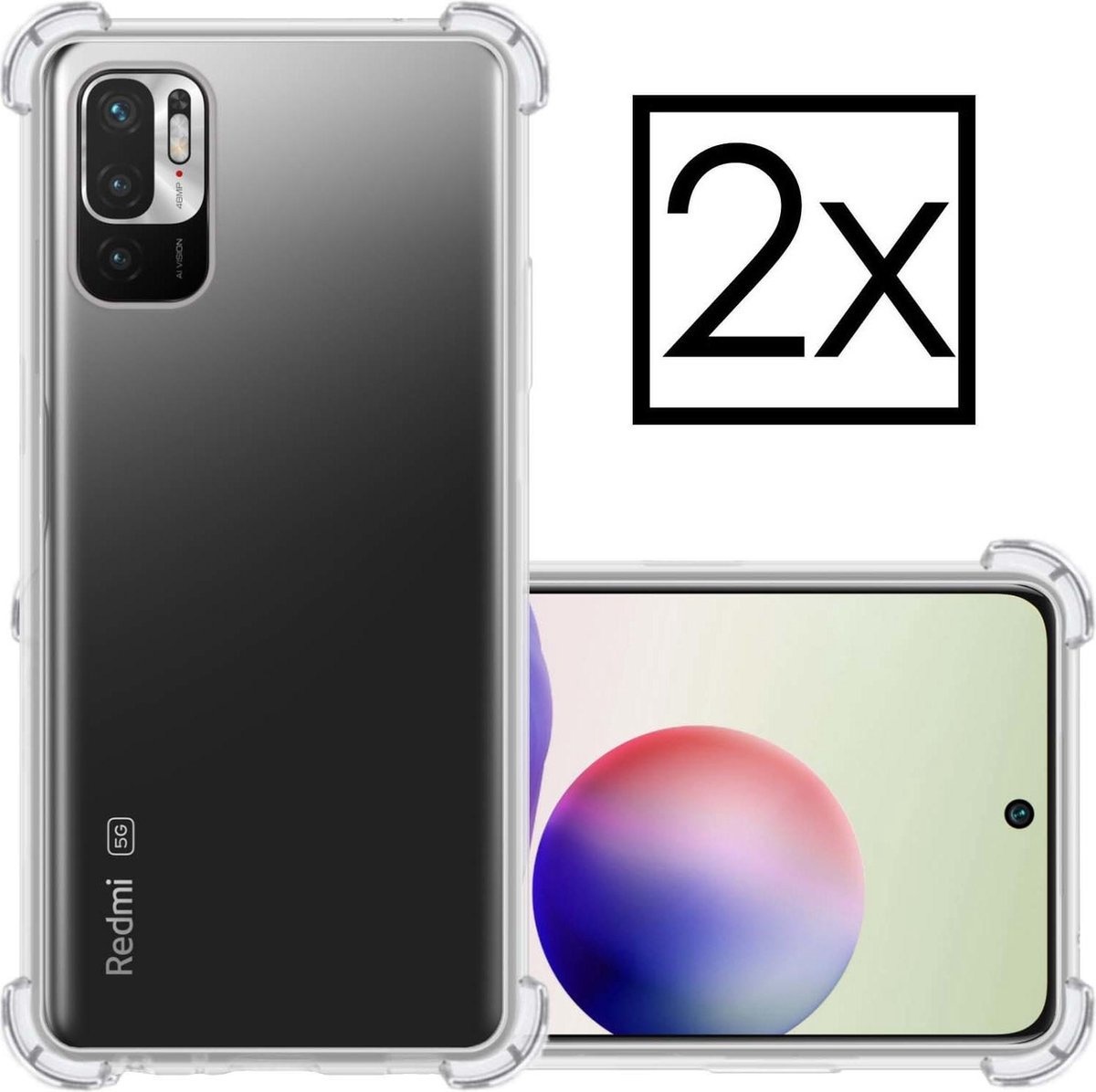 NoXx Hoes Geschikt voor Redmi Note 10 5G Hoesje Siliconen Cover Shock Proof Back Case Shockproof Hoes - Transparant - 2x