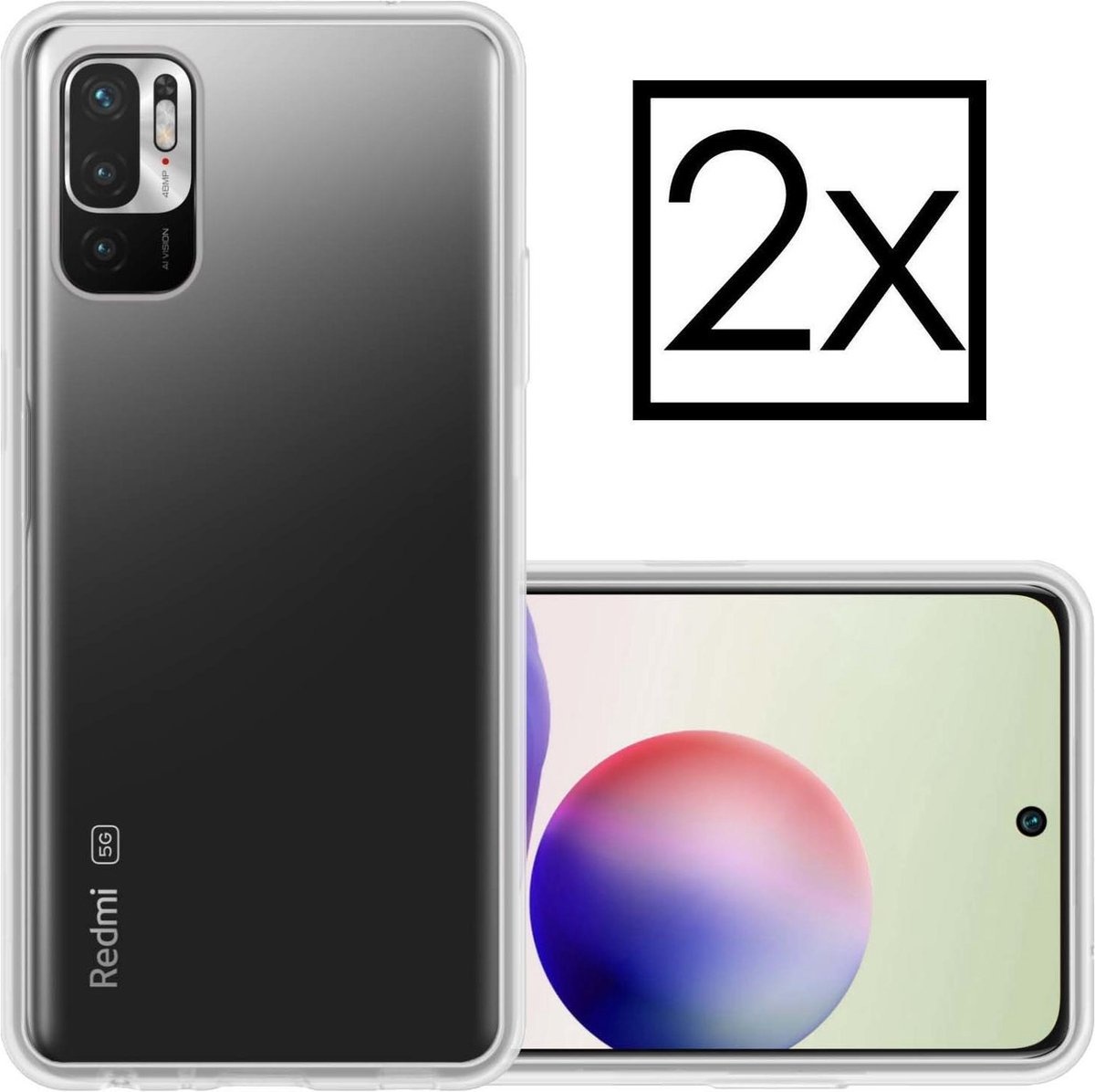 NoXx Hoes Geschikt voor Redmi Note 10 5G Hoesje Cover Siliconen Back Case Hoes - Transparant - 2x