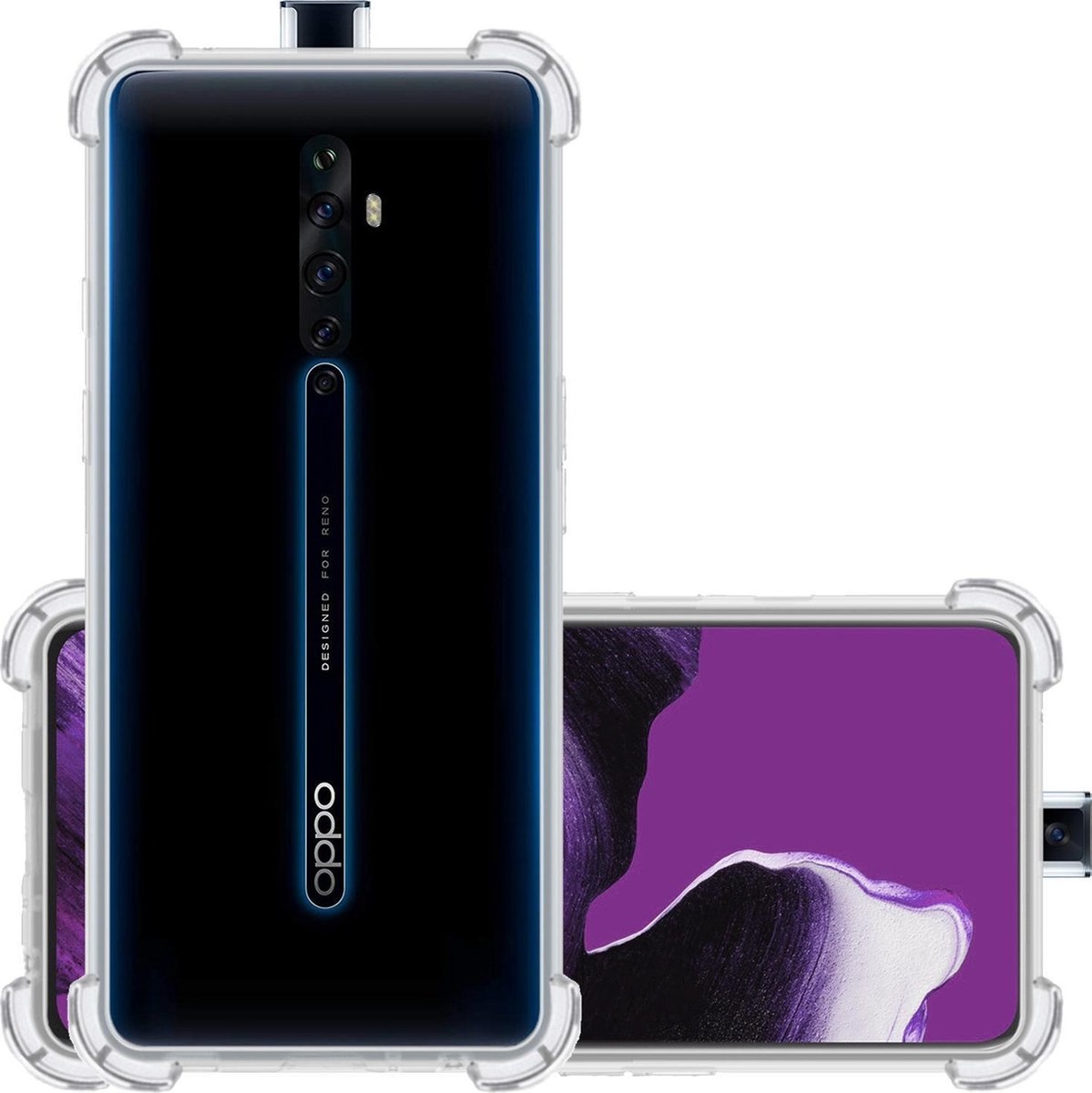 NoXx Hoes Geschikt voor OPPO Reno 2 Hoesje Siliconen Cover Shock Proof Back Case Shockproof Hoes - Transparant