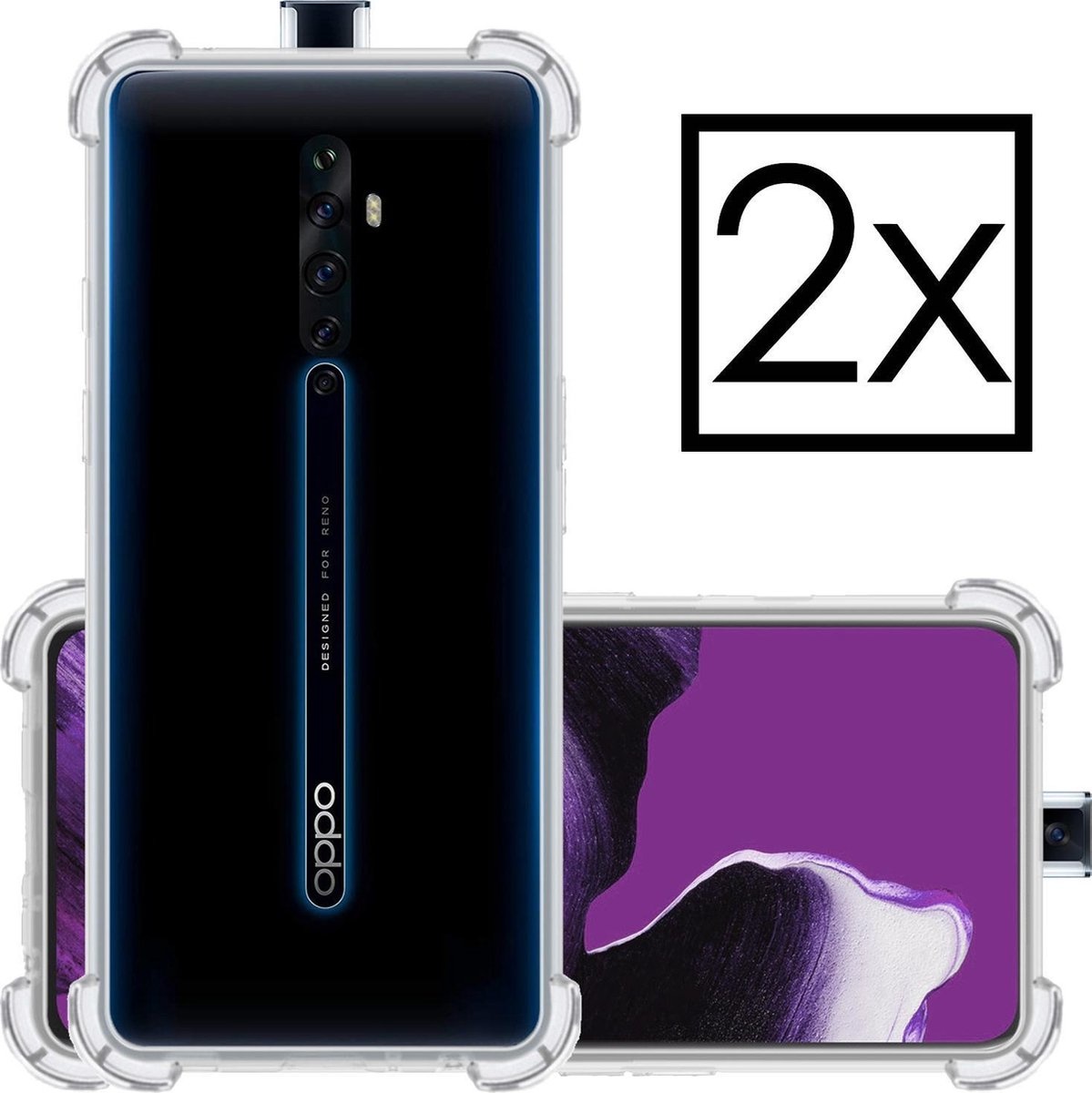 NoXx Hoes Geschikt voor OPPO Reno 2 Hoesje Siliconen Cover Shock Proof Back Case Shockproof Hoes - Transparant - 2x