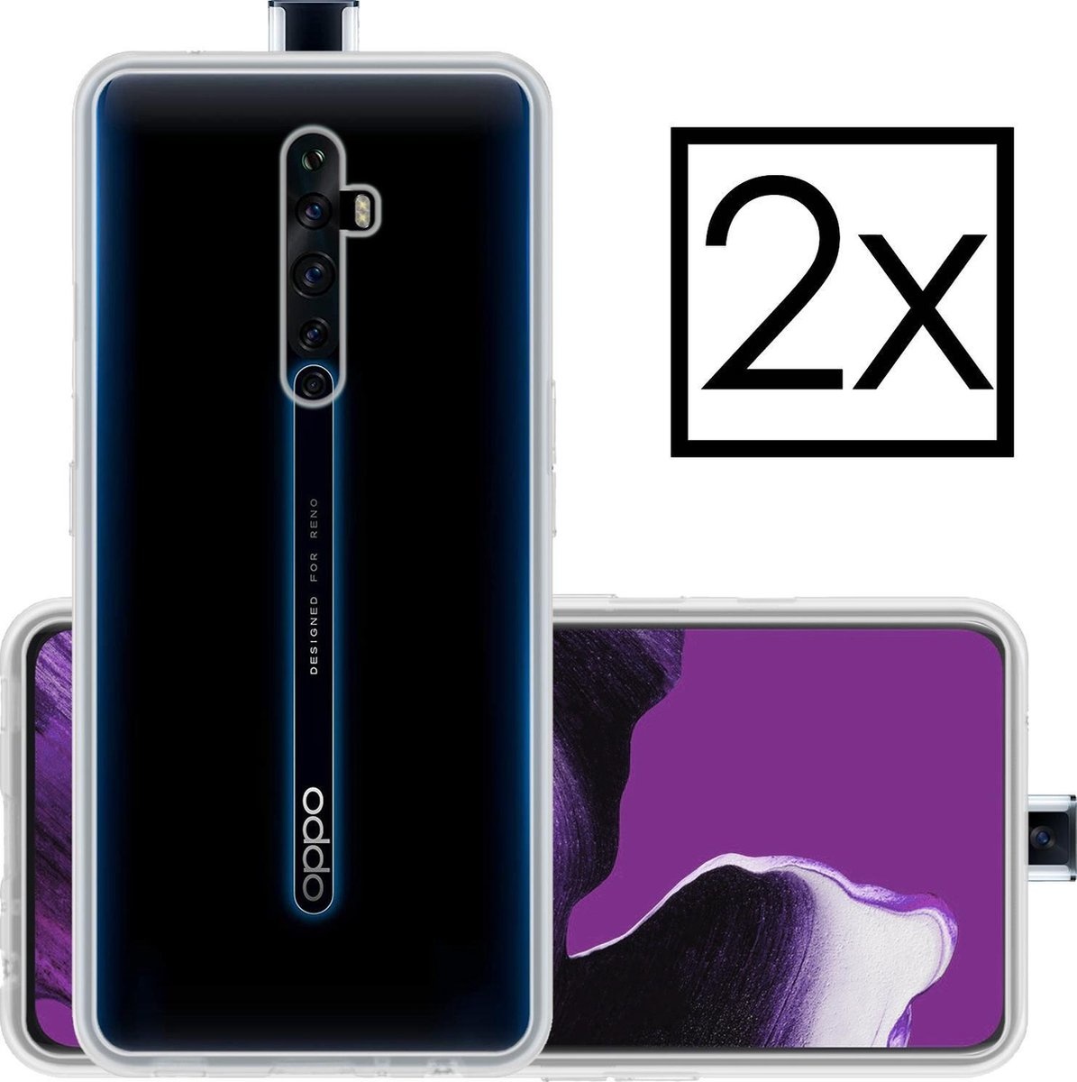 NoXx Hoes Geschikt voor OPPO Reno 2 Hoesje Cover Siliconen Back Case Hoes - Transparant - 2x