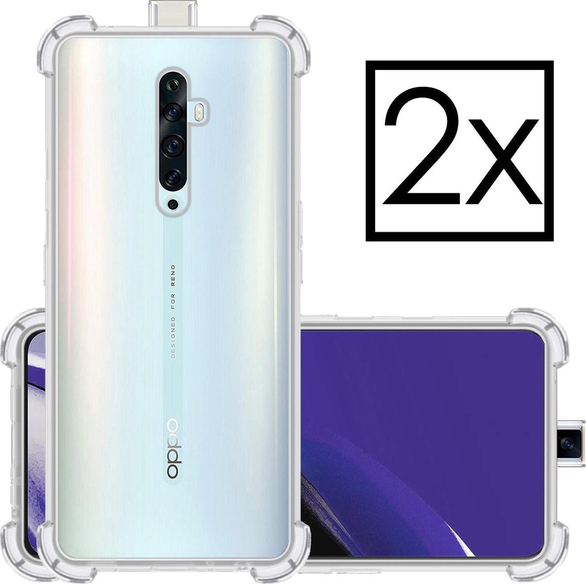 NoXx Hoes Geschikt voor OPPO Reno 2Z Hoesje Siliconen Cover Shock Proof Back Case Shockproof Hoes - Transparant - 2x