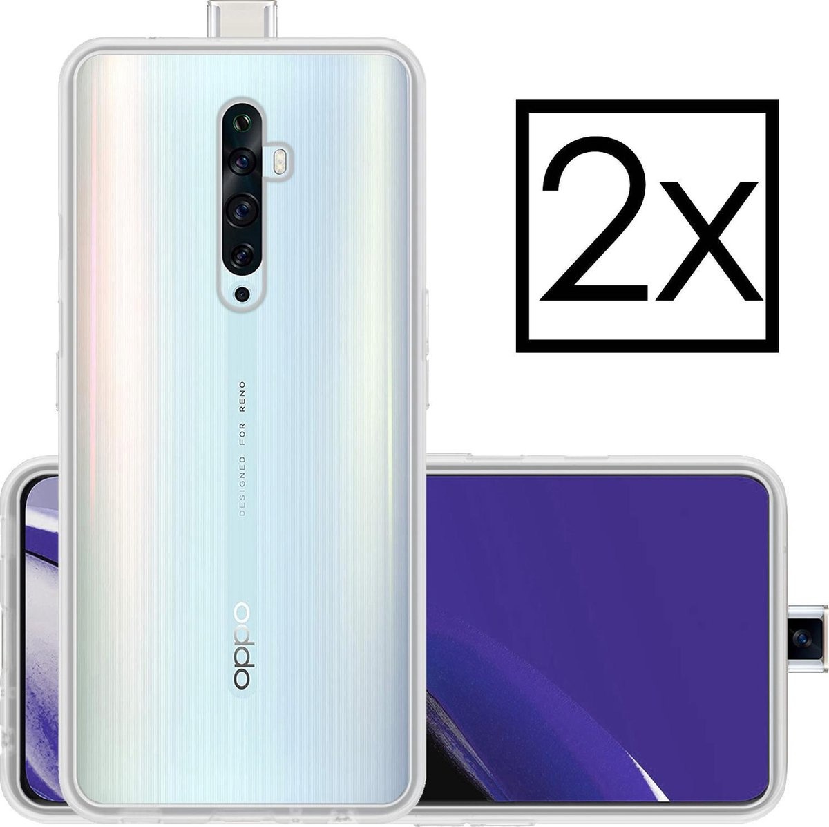 NoXx Hoes Geschikt voor OPPO Reno 2Z Hoesje Cover Siliconen Back Case Hoes - Transparant - 2x