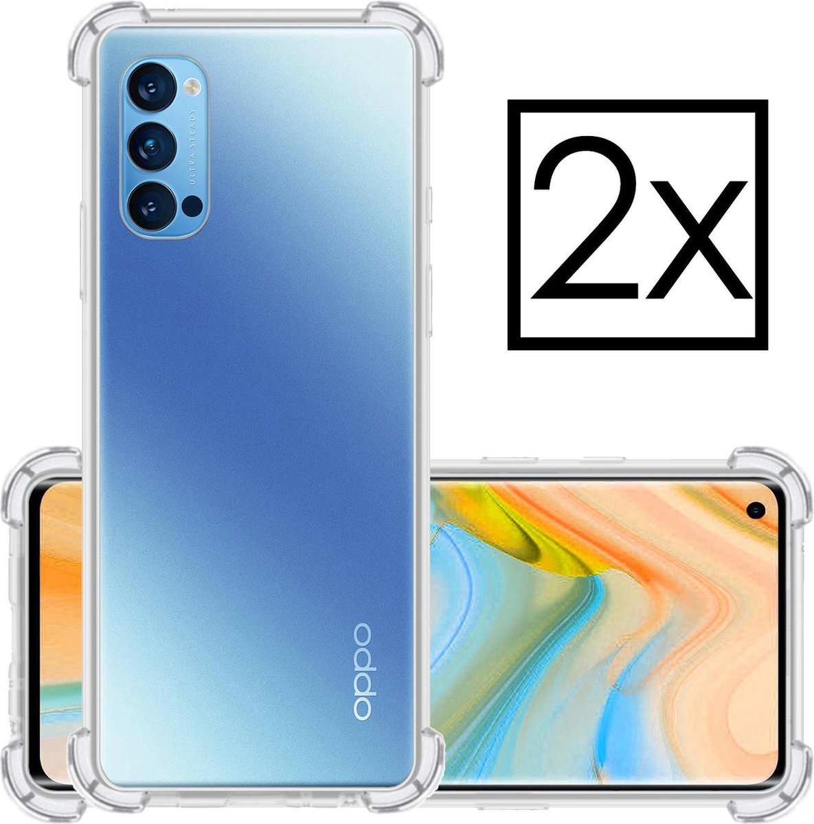 NoXx Hoes Geschikt voor OPPO Reno 4 Pro 5G Hoesje Siliconen Cover Shock Proof Back Case Shockproof Hoes - Transparant - 2x
