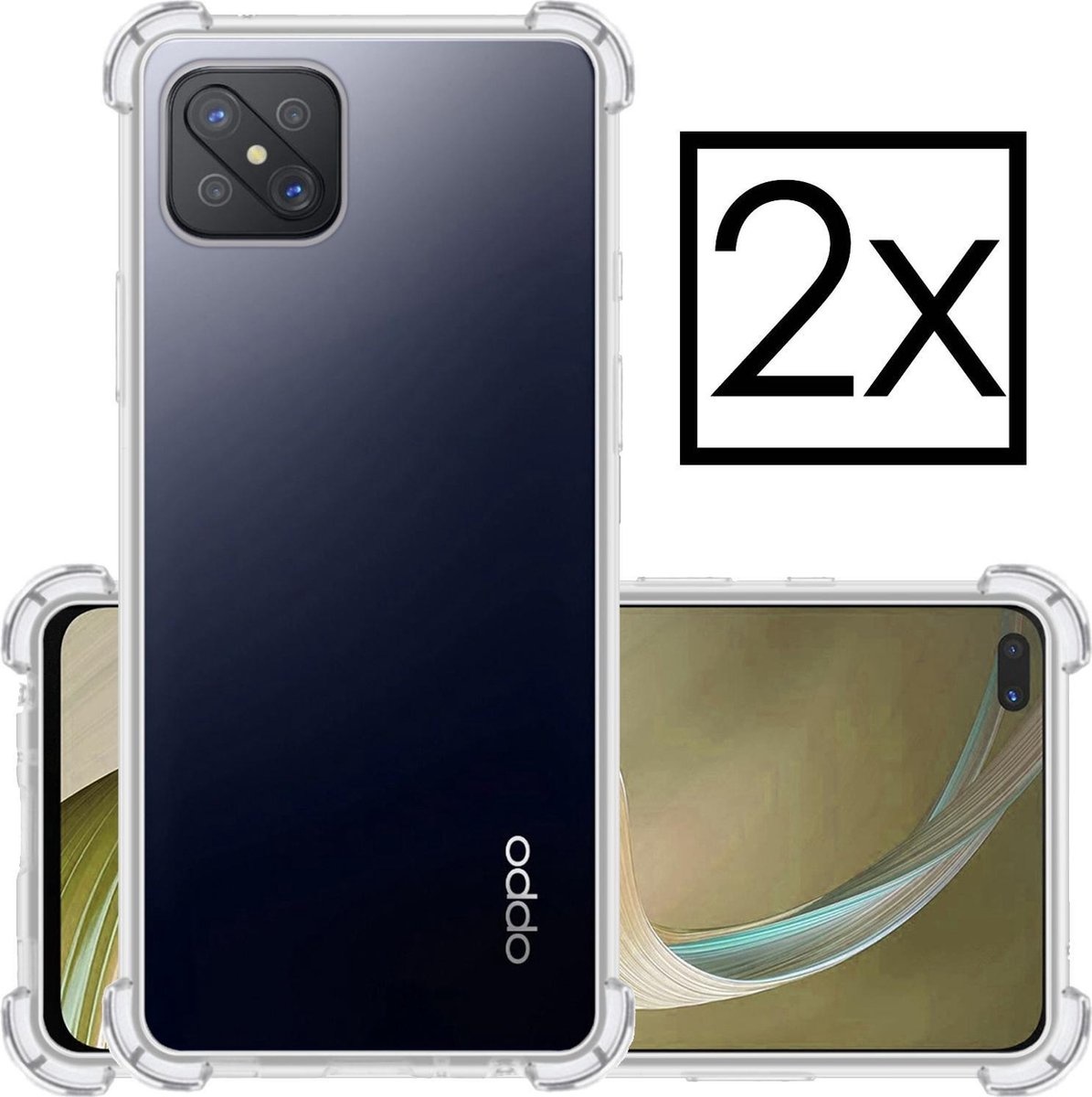NoXx Hoes Geschikt voor OPPO Reno4 Z 5G Hoesje Siliconen Cover Shock Proof Back Case Shockproof Hoes - Transparant - 2x