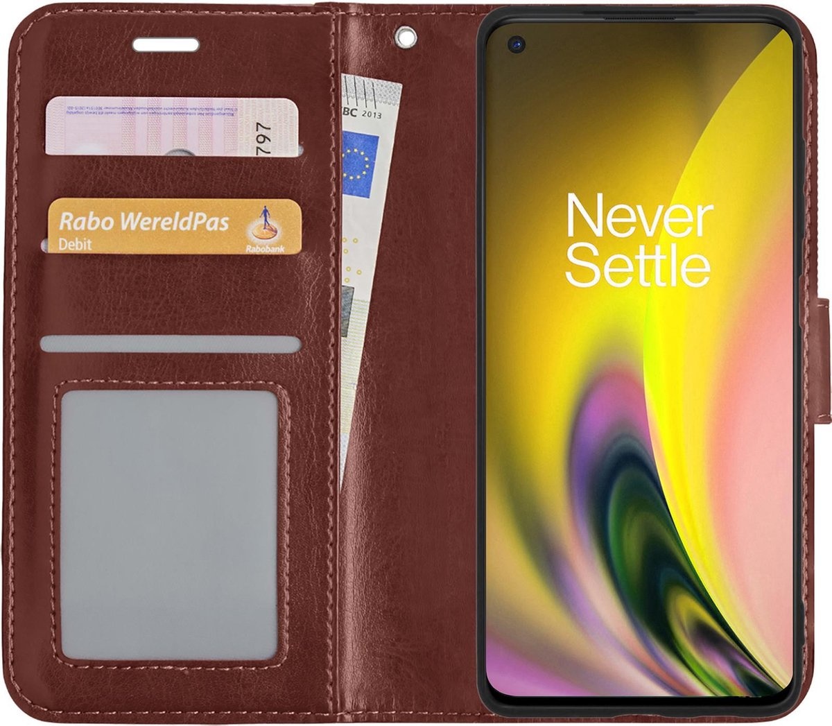 NoXx Hoes Geschikt voor OnePlus Nord 2 Hoesje Book Case Hoes Flip Cover Wallet Bookcase - Bruin
