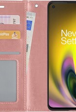 NoXx Hoes Geschikt voor OnePlus Nord 2 Hoesje Book Case Hoes Flip Cover Wallet Bookcase - Rosé goud