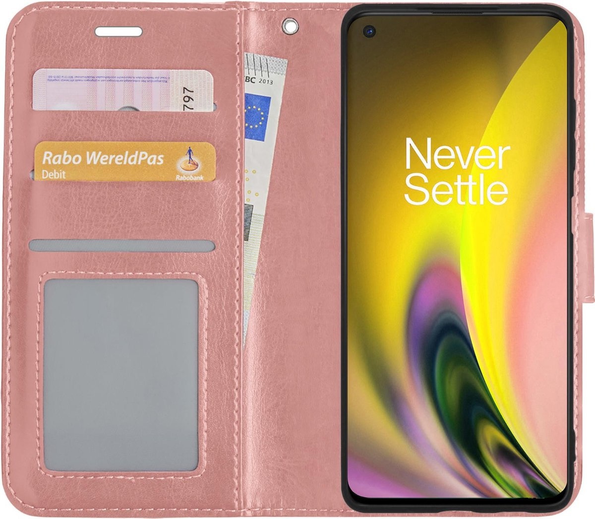 NoXx Hoes Geschikt voor OnePlus Nord 2 Hoesje Book Case Hoes Flip Cover Wallet Bookcase - Rosé goud