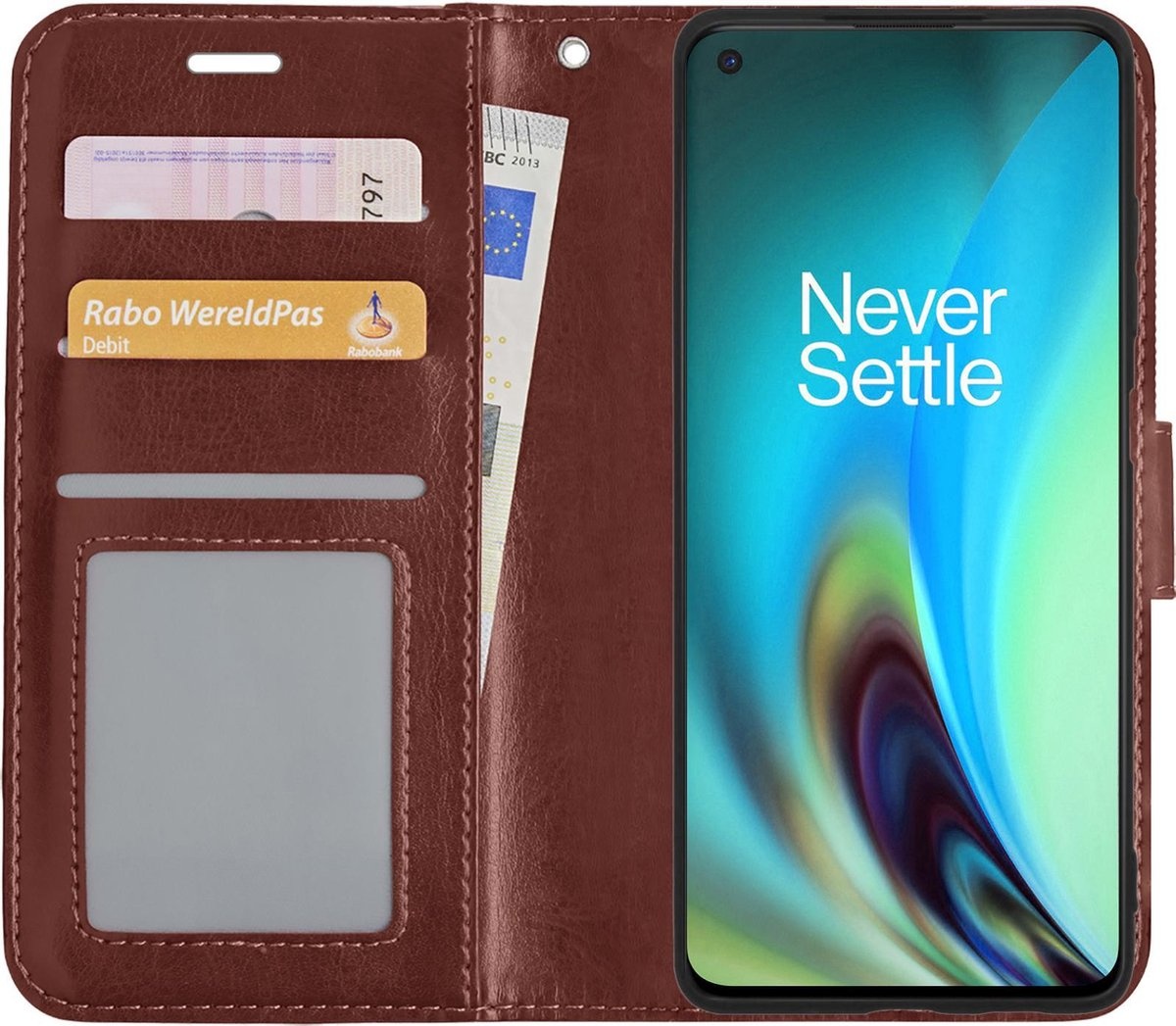 Nomfy Hoesje Geschikt voor OnePlus Nord 2 Hoes Bookcase Flipcase Book Cover - Hoes Geschikt voor OnePlus Nord 2 Hoesje Book Case - Bruin