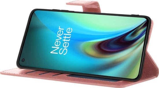 Nomfy Hoesje Geschikt voor OnePlus Nord 2 Hoes Bookcase Flipcase Book Cover - Hoes Geschikt voor OnePlus Nord 2 Hoesje Book Case - Rosé goud