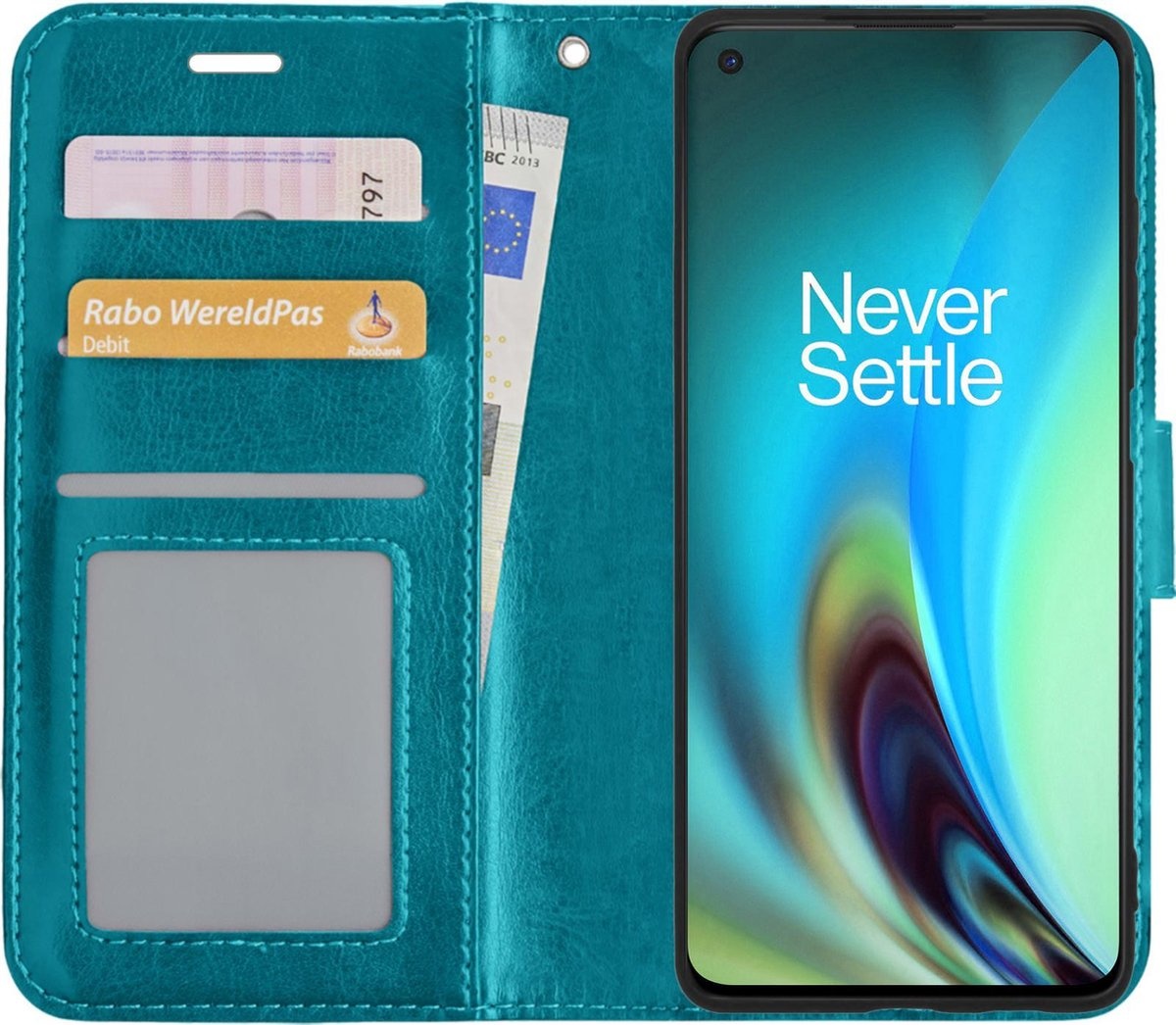 Nomfy Hoesje Geschikt voor OnePlus Nord 2 Hoes Bookcase Flipcase Book Cover - Hoes Geschikt voor OnePlus Nord 2 Hoesje Book Case - Turquoise
