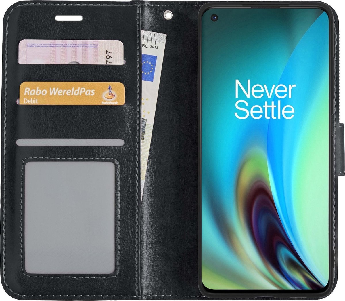 Nomfy Hoesje Geschikt voor OnePlus Nord 2 Hoes Bookcase Flipcase Book Cover - Hoes Geschikt voor OnePlus Nord 2 Hoesje Book Case - Zwart