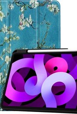 Nomfy Hoes Geschikt voor iPad Air 2020 Hoes Tri-fold Tablet Hoesje Case Met Uitsparing Geschikt voor Apple Pencil - Hoesje Geschikt voor iPad Air 4 2020 Hoesje Hardcover Bookcase - Bloesem