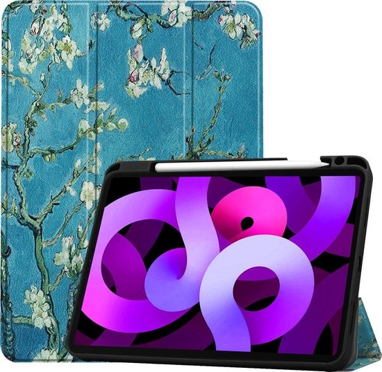 Nomfy Hoes Geschikt voor iPad Air 2020 Hoes Tri-fold Tablet Hoesje Case Met Uitsparing Geschikt voor Apple Pencil - Hoesje Geschikt voor iPad Air 4 2020 Hoesje Hardcover Bookcase - Bloesem
