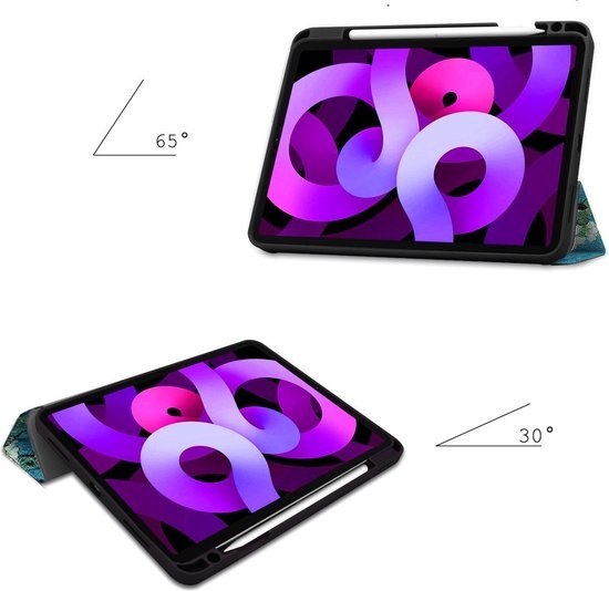 Nomfy Hoes Geschikt voor iPad Air 2020 Hoes Tri-fold Tablet Hoesje Case Met Uitsparing Geschikt voor Apple Pencil - Hoesje Geschikt voor iPad Air 4 2020 Hoesje Hardcover Bookcase - Bloesem