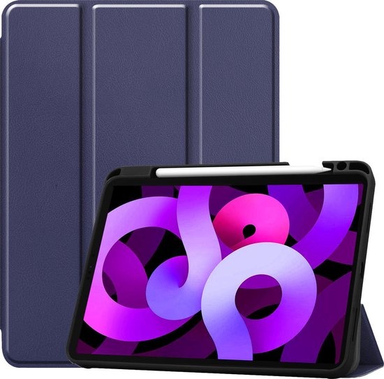 Nomfy Hoes Geschikt voor iPad Air 2020 Hoes Tri-fold Tablet Hoesje Case Met Uitsparing Geschikt voor Apple Pencil - Hoesje Geschikt voor iPad Air 4 2020 Hoesje Hardcover Bookcase - Donkerblauw