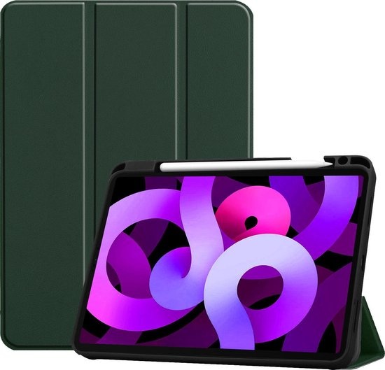 Nomfy Hoes Geschikt voor iPad Air 2020 Hoes Tri-fold Tablet Hoesje Case Met Uitsparing Geschikt voor Apple Pencil - Hoesje Geschikt voor iPad Air 4 2020 Hoesje Hardcover Bookcase - Donkergroen