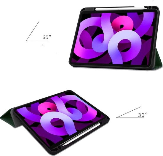 Nomfy Hoes Geschikt voor iPad Air 2020 Hoes Tri-fold Tablet Hoesje Case Met Uitsparing Geschikt voor Apple Pencil - Hoesje Geschikt voor iPad Air 4 2020 Hoesje Hardcover Bookcase - Donkergroen