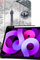 Nomfy Hoes Geschikt voor iPad Air 2020 Hoes Tri-fold Tablet Hoesje Case Met Uitsparing Geschikt voor Apple Pencil - Hoesje Geschikt voor iPad Air 4 2020 Hoesje Hardcover Bookcase - Eiffeltoren