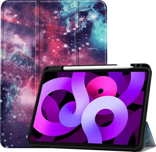 Nomfy Hoes Geschikt voor iPad Air 2020 Hoes Tri-fold Tablet Hoesje Case Met Uitsparing Geschikt voor Apple Pencil - Hoesje Geschikt voor iPad Air 4 2020 Hoesje Hardcover Bookcase - Galaxy