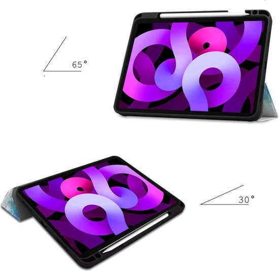 Nomfy Hoes Geschikt voor iPad Air 2020 Hoes Tri-fold Tablet Hoesje Case Met Uitsparing Geschikt voor Apple Pencil - Hoesje Geschikt voor iPad Air 4 2020 Hoesje Hardcover Bookcase - Galaxy