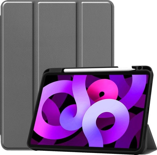 Nomfy Hoes Geschikt voor iPad Air 2020 Hoes Tri-fold Tablet Hoesje Case Met Uitsparing Geschikt voor Apple Pencil - Hoesje Geschikt voor iPad Air 4 2020 Hoesje Hardcover Bookcase - Grijs