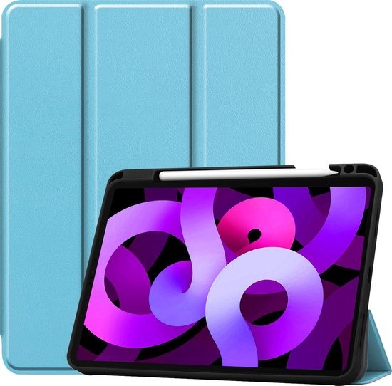 Nomfy Hoes Geschikt voor iPad Air 2020 Hoes Tri-fold Tablet Hoesje Case Met Uitsparing Geschikt voor Apple Pencil - Hoesje Geschikt voor iPad Air 4 2020 Hoesje Hardcover Bookcase - Lichtblauw