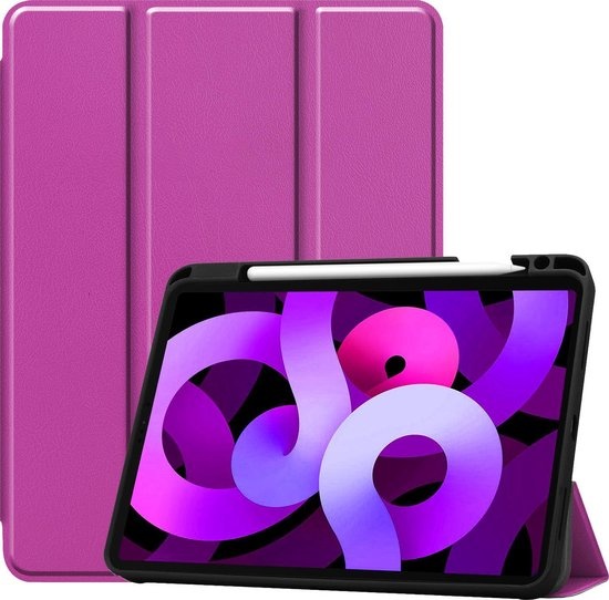 Nomfy Hoes Geschikt voor iPad Air 2020 Hoes Tri-fold Tablet Hoesje Case Met Uitsparing Geschikt voor Apple Pencil - Hoesje Geschikt voor iPad Air 4 2020 Hoesje Hardcover Bookcase - Paars