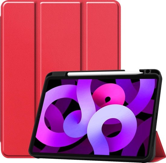 Nomfy Hoes Geschikt voor iPad Air 2020 Hoes Tri-fold Tablet Hoesje Case Met Uitsparing Geschikt voor Apple Pencil - Hoesje Geschikt voor iPad Air 4 2020 Hoesje Hardcover Bookcase - Rood