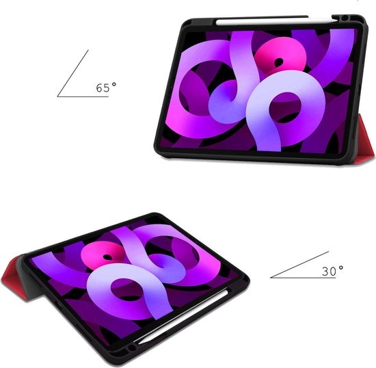 Nomfy Hoes Geschikt voor iPad Air 2020 Hoes Tri-fold Tablet Hoesje Case Met Uitsparing Geschikt voor Apple Pencil - Hoesje Geschikt voor iPad Air 4 2020 Hoesje Hardcover Bookcase - Rood