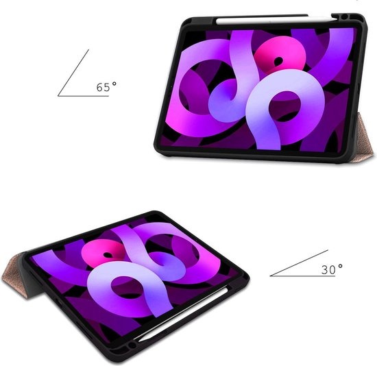 Nomfy Hoes Geschikt voor iPad Air 2020 Hoes Tri-fold Tablet Hoesje Case Met Uitsparing Geschikt voor Apple Pencil - Hoesje Geschikt voor iPad Air 4 2020 Hoesje Hardcover Bookcase - Rosé goud