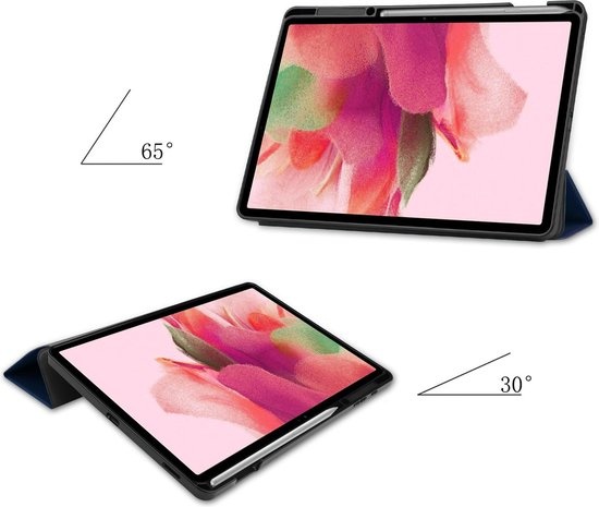 Nomfy Hoes Geschikt voor Samsung Galaxy Tab S7 FE Hoes Tri-fold Tablet Hoesje Case Met Uitsparing Geschikt voor S Pen - Hoesje Geschikt voor Samsung Tab S7 FE Hoesje Hardcover Bookcase - Donkerblauw