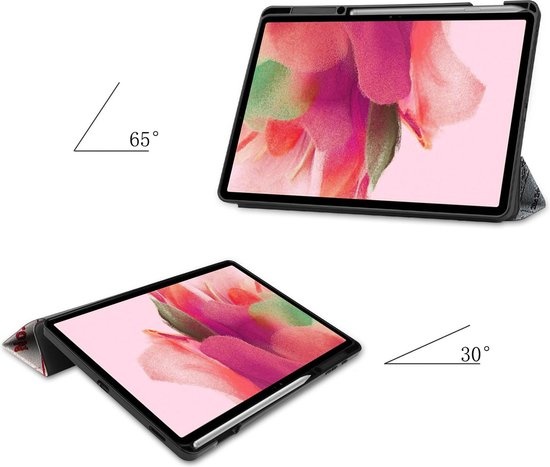 Nomfy Hoes Geschikt voor Samsung Galaxy Tab S7 FE Hoes Tri-fold Tablet Hoesje Case Met Uitsparing Geschikt voor S Pen - Hoesje Geschikt voor Samsung Tab S7 FE Hoesje Hardcover Bookcase - Eiffeltoren