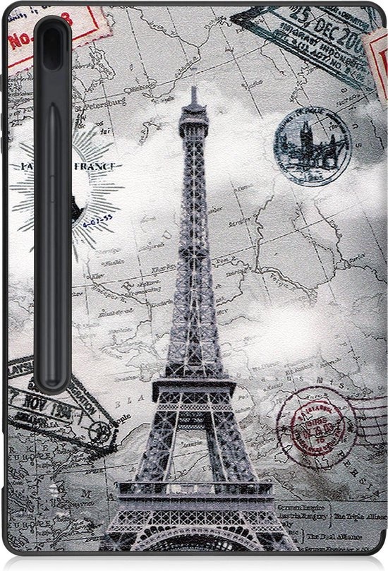 Nomfy Hoes Geschikt voor Samsung Galaxy Tab S7 FE Hoes Tri-fold Tablet Hoesje Case Met Uitsparing Geschikt voor S Pen - Hoesje Geschikt voor Samsung Tab S7 FE Hoesje Hardcover Bookcase - Eiffeltoren