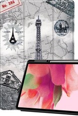 Nomfy Hoes Geschikt voor Samsung Galaxy Tab S7 FE Hoes Tri-fold Tablet Hoesje Case Met Uitsparing Geschikt voor S Pen - Hoesje Geschikt voor Samsung Tab S7 FE Hoesje Hardcover Bookcase - Eiffeltoren