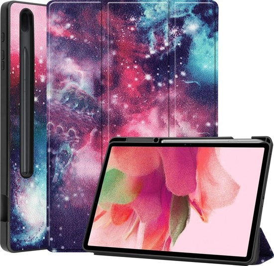 Nomfy Hoes Geschikt voor Samsung Galaxy Tab S7 FE Hoes Tri-fold Tablet Hoesje Case Met Uitsparing Geschikt voor S Pen - Hoesje Geschikt voor Samsung Tab S7 FE Hoesje Hardcover Bookcase - Galaxy