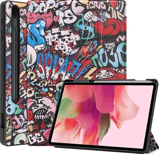 Nomfy Hoes Geschikt voor Samsung Galaxy Tab S7 FE Hoes Tri-fold Tablet Hoesje Case Met Uitsparing Geschikt voor S Pen - Hoesje Geschikt voor Samsung Tab S7 FE Hoesje Hardcover Bookcase - Graffity