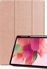 Nomfy Hoes Geschikt voor Samsung Galaxy Tab S7 FE Hoes Tri-fold Tablet Hoesje Case Met Uitsparing Geschikt voor S Pen - Hoesje Geschikt voor Samsung Tab S7 FE Hoesje Hardcover Bookcase - Rosé goud