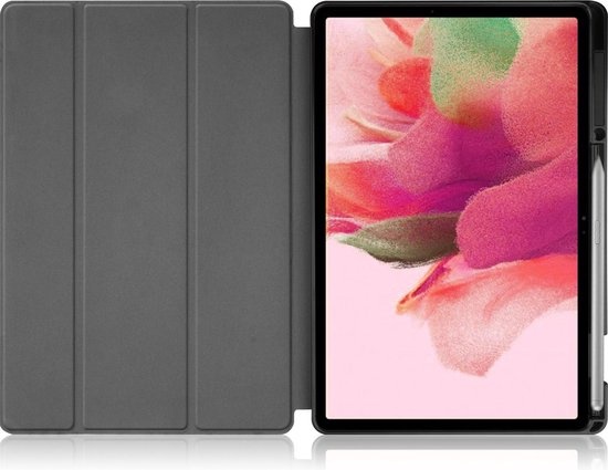Nomfy Hoes Geschikt voor Samsung Galaxy Tab S7 FE Hoes Tri-fold Tablet Hoesje Case Met Uitsparing Geschikt voor S Pen - Hoesje Geschikt voor Samsung Tab S7 FE Hoesje Hardcover Bookcase - Zwart