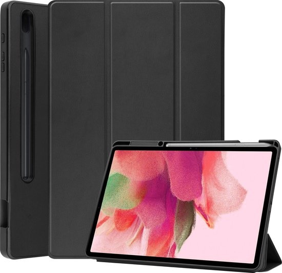 Nomfy Hoes Geschikt voor Samsung Galaxy Tab S7 FE Hoes Tri-fold Tablet Hoesje Case Met Uitsparing Geschikt voor S Pen - Hoesje Geschikt voor Samsung Tab S7 FE Hoesje Hardcover Bookcase - Zwart